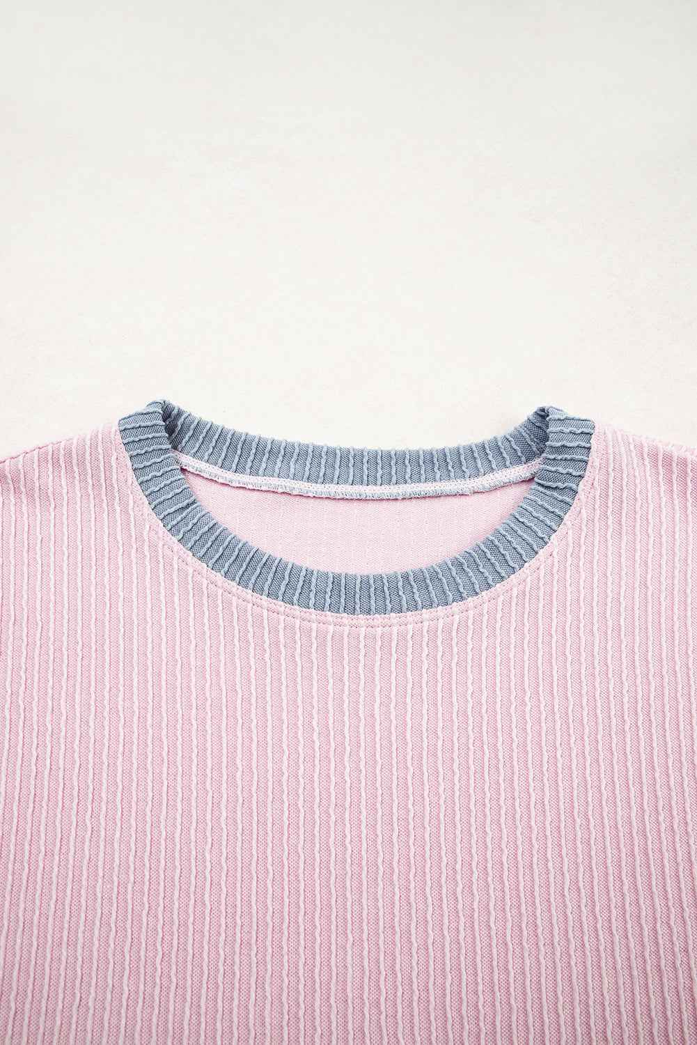 Light Pink Colorblock Corded Short Sleeve Boxy Top and Shorts Set