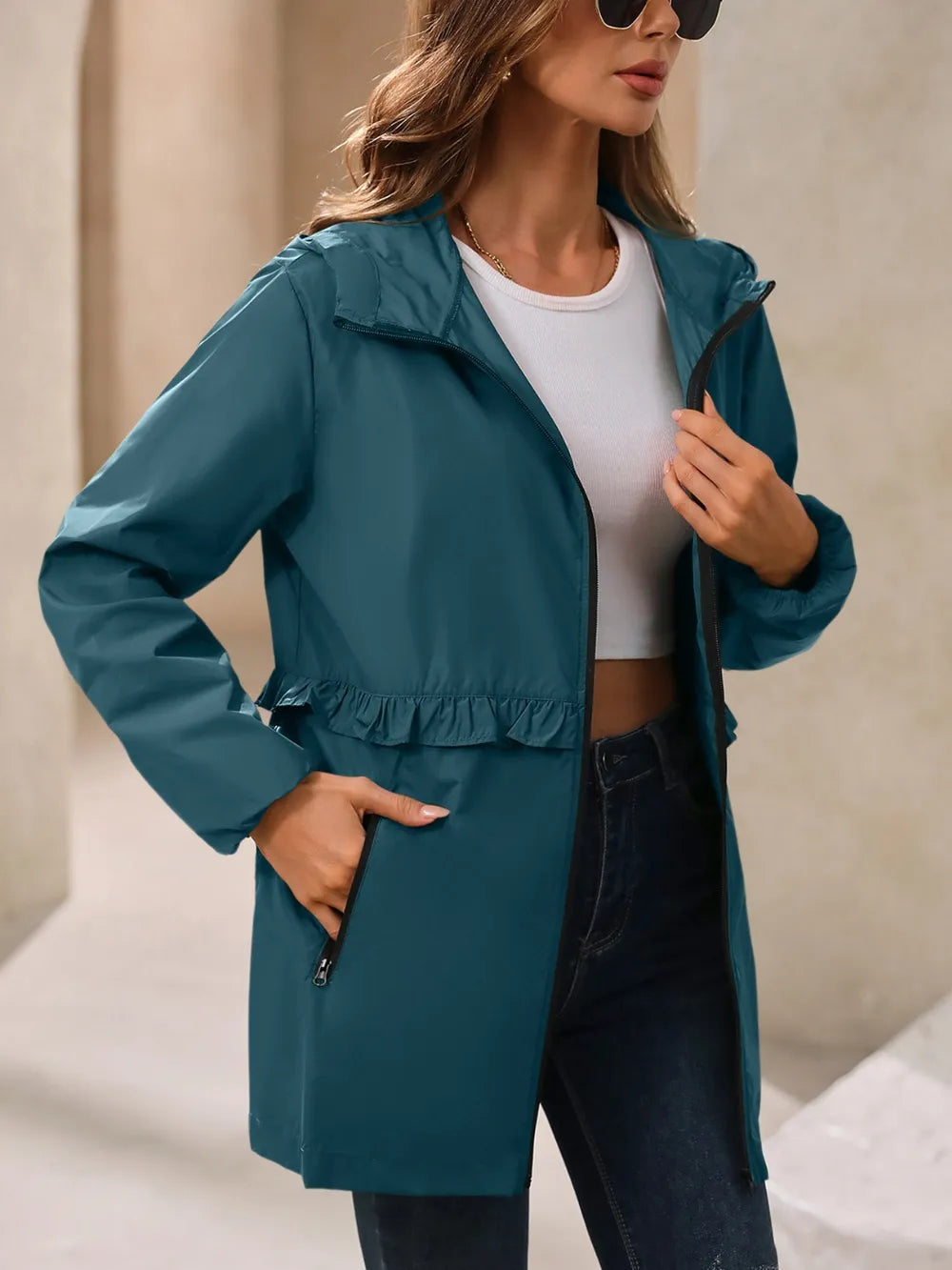 Ivy Lane Outdoor Waterproof Long Sleeve Hooded Windbreaker.