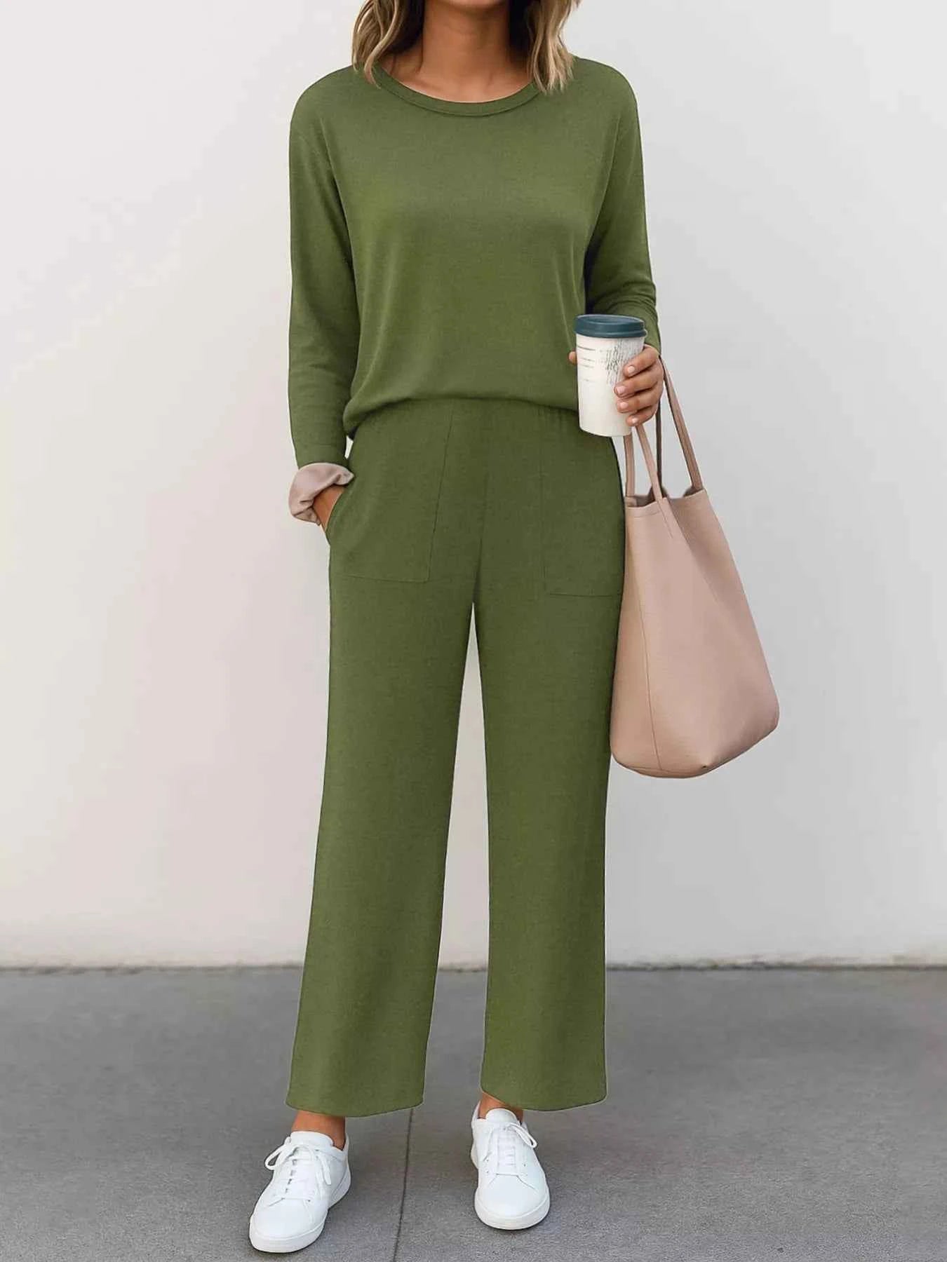 Long Sleeve Top and Wide Leg Pants Set