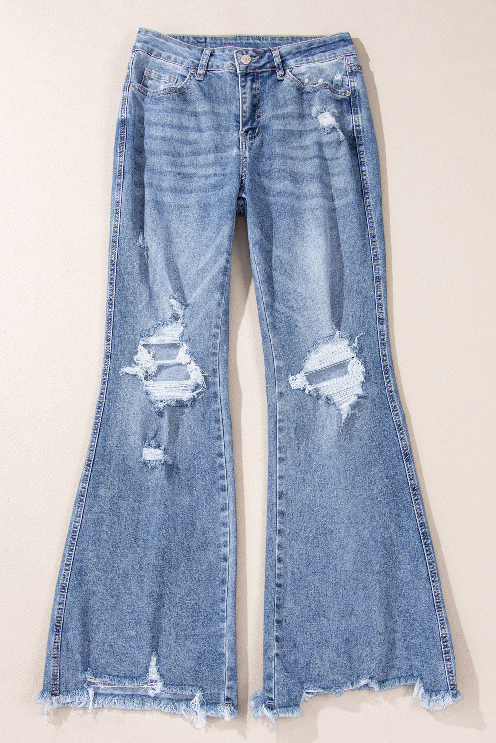 Dusk Blue High Rise Ripped Distressed Hem Flared Jeans Dear-Lover Dropshipping