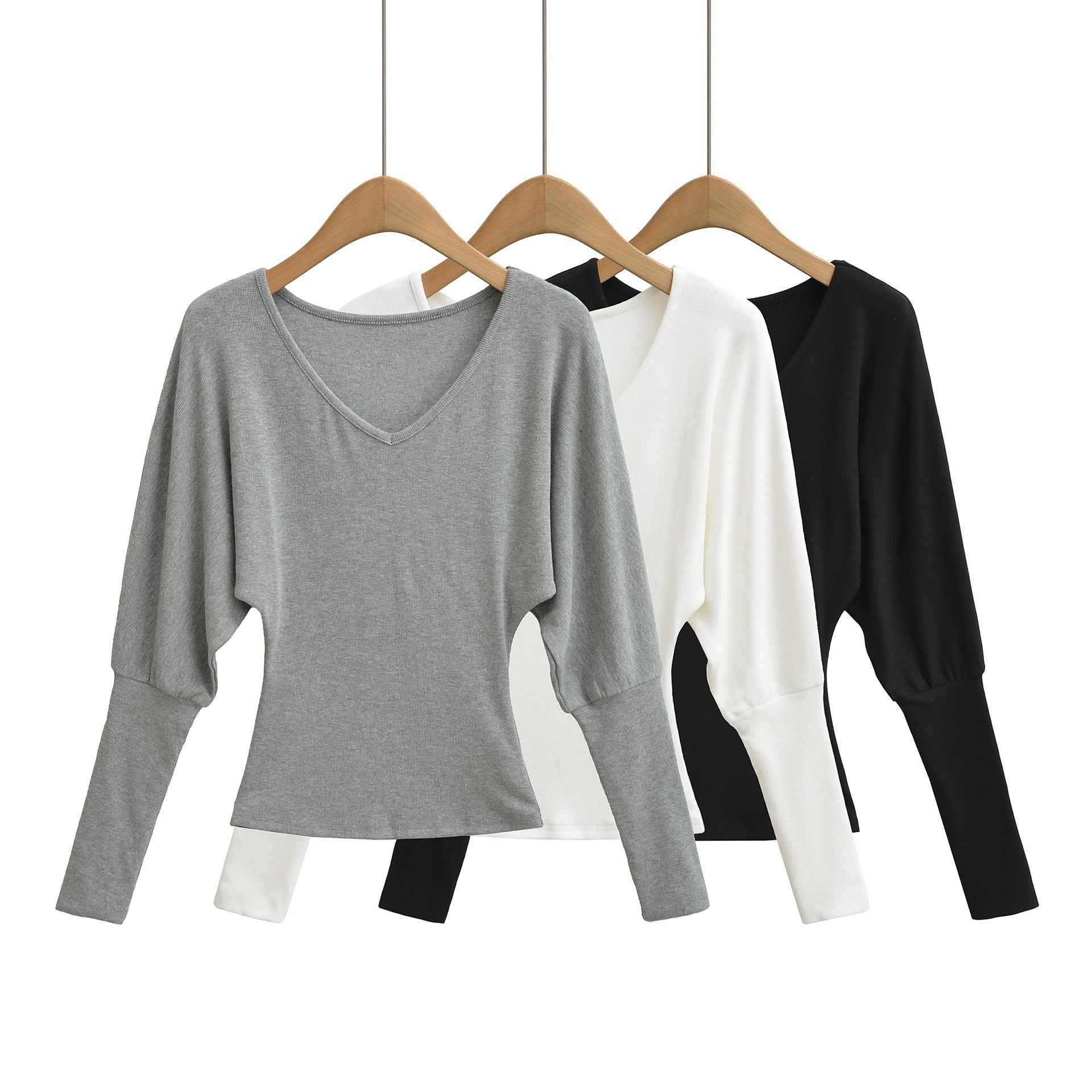 V-neck waist cinching elastic slim fit top T-shirt