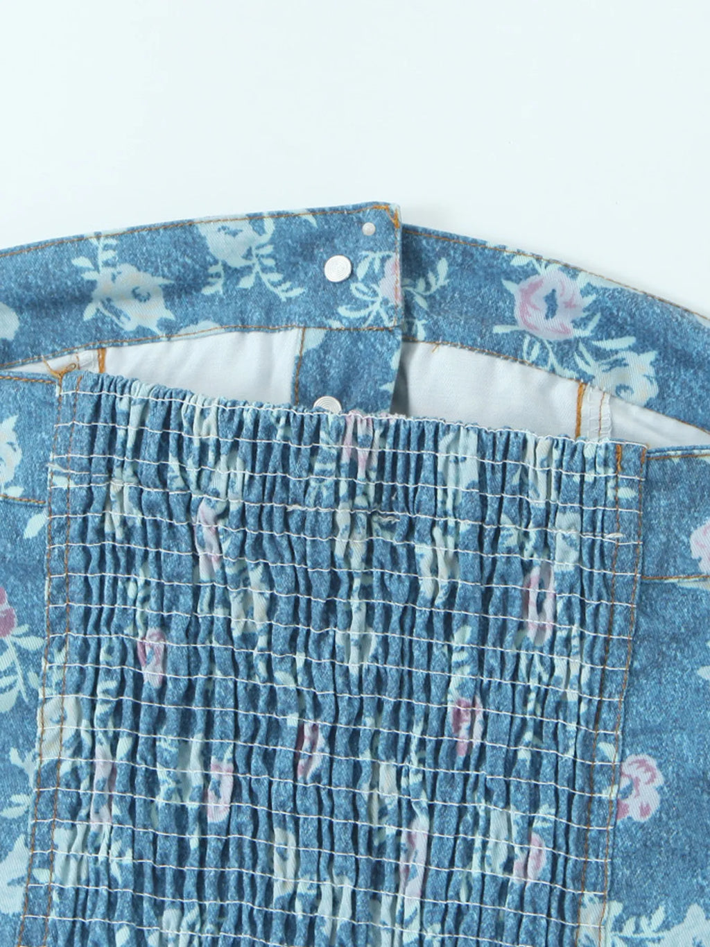 Floral Print Strapless Top and Skort Denim Set.