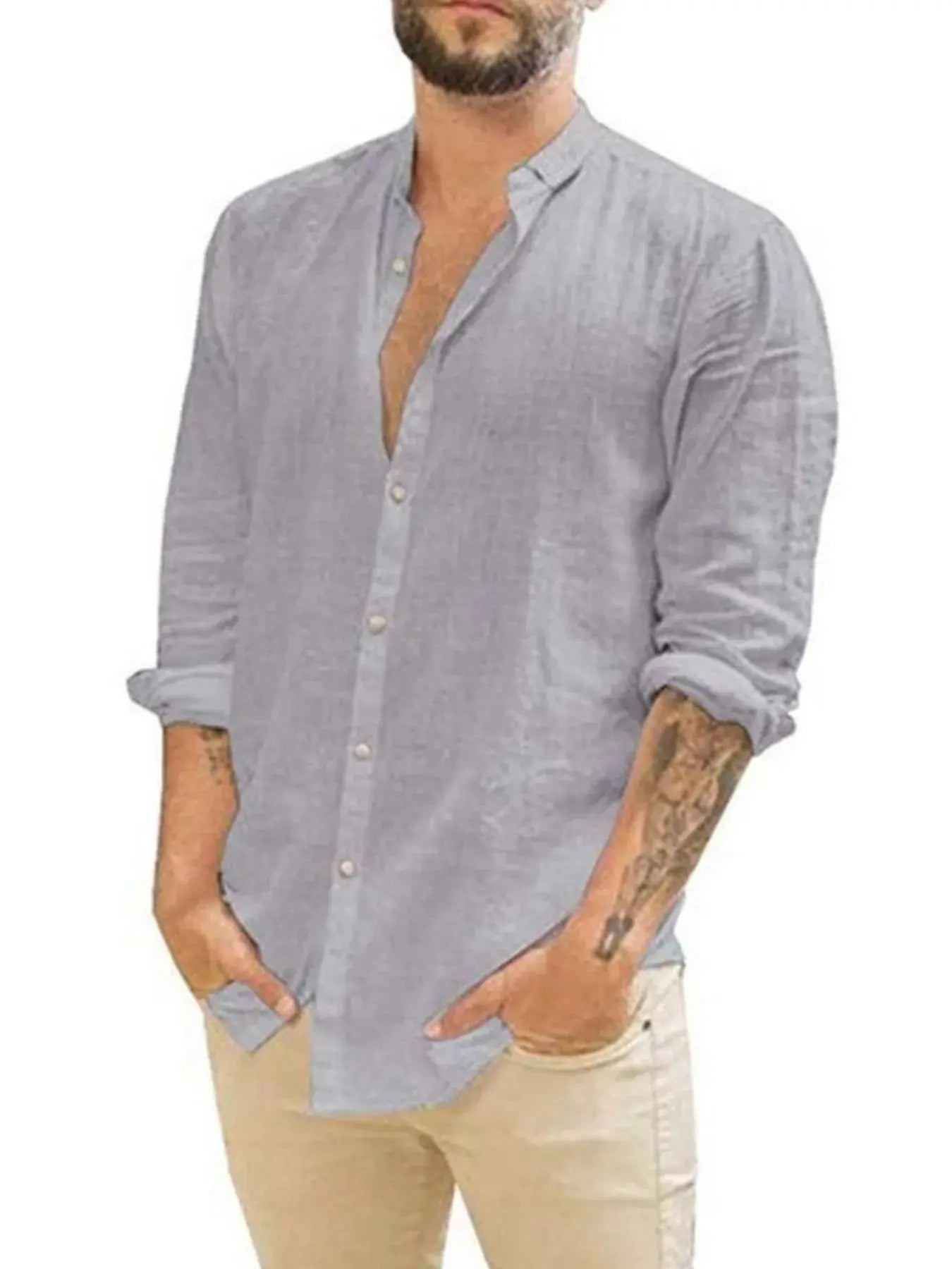 Men's Full Size Casual Linen Button Down Shirt Plus Size.