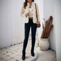 Retro style slim fit stand up corduroy apricot coat