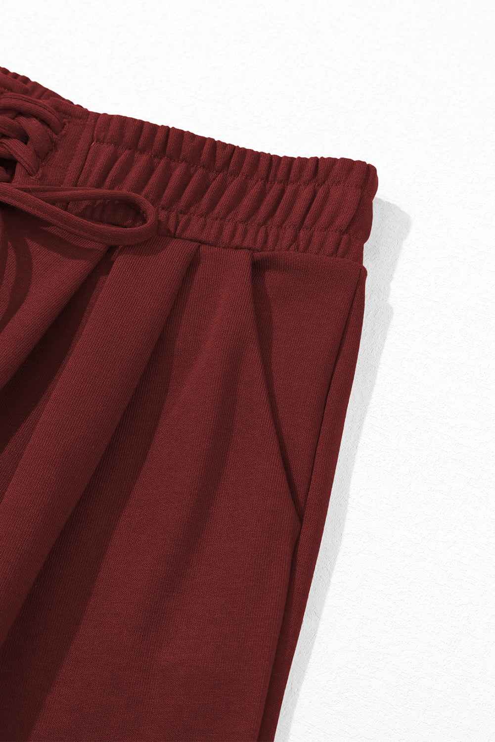 Burgundy Tied Elastic High Waist Pleated Detail Solid Sweatpants