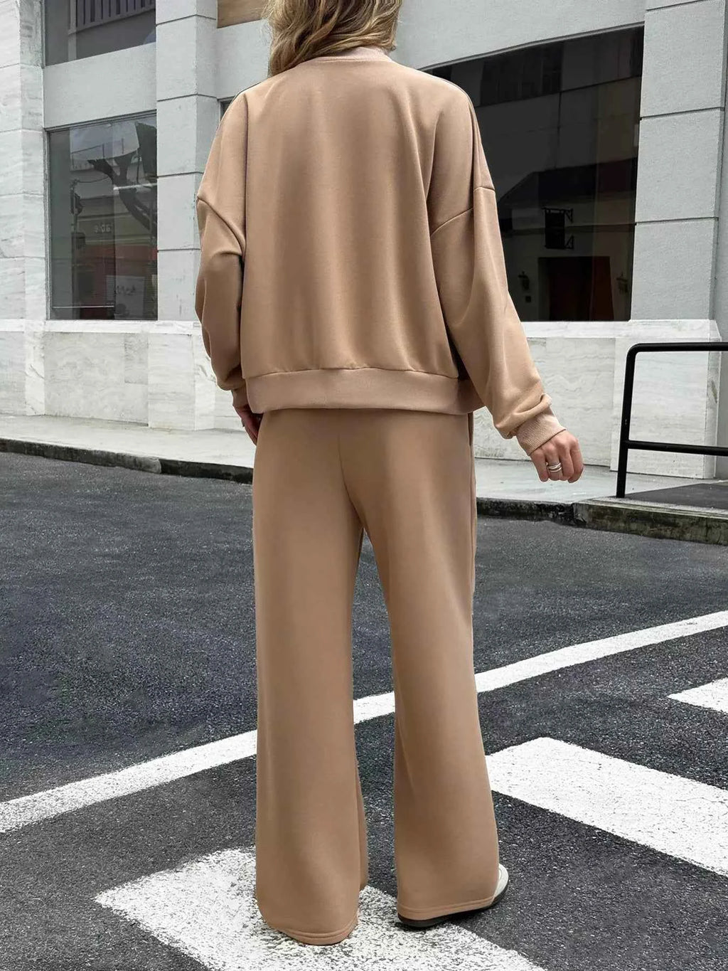 Zip Up Drop Shoulder Top and Pants Set