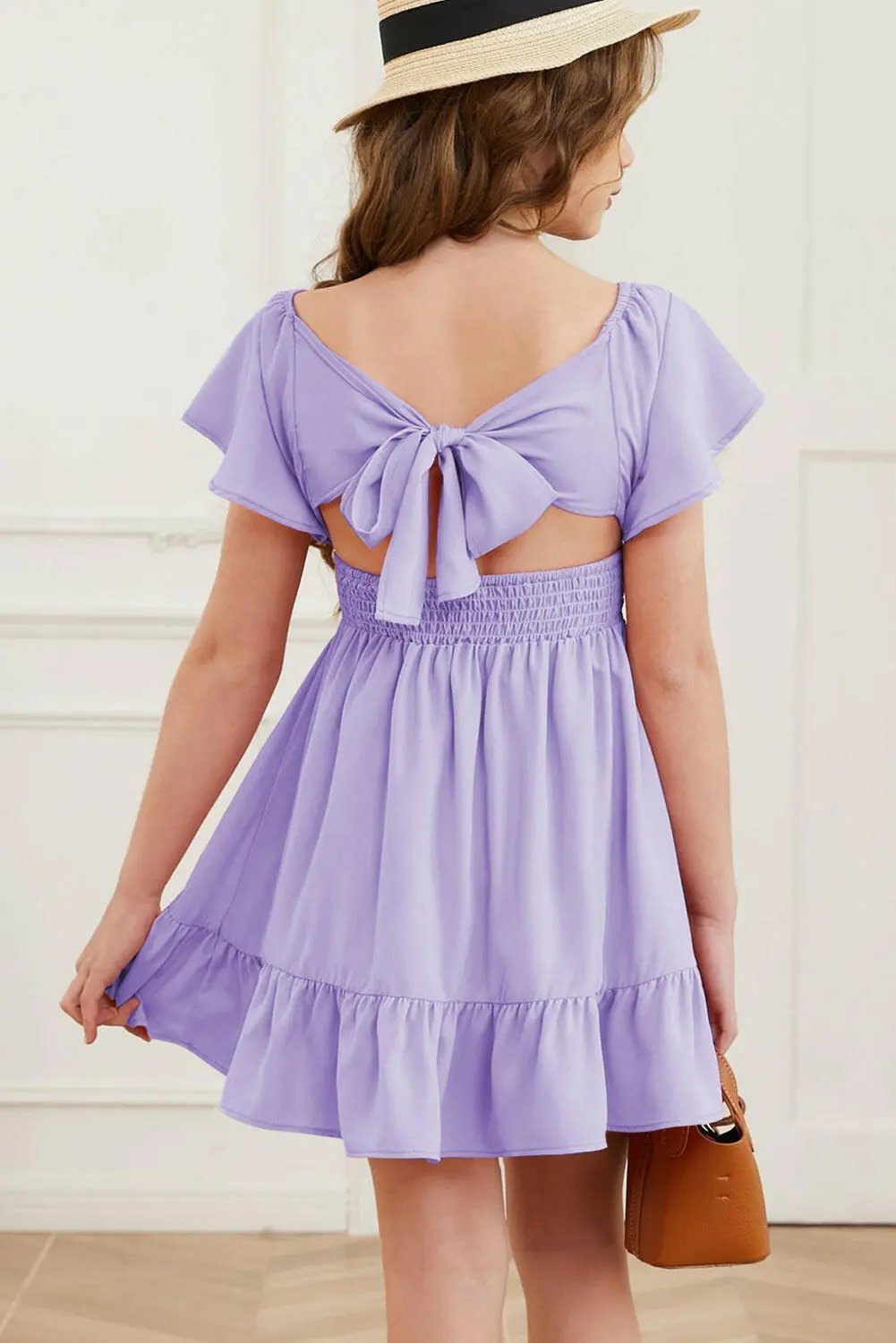 Ruffle Hem Tie-Back Flutter Sleeve Dress.
