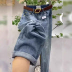 Women Summer Thin Large Size Pear Shape Slimming High Waist Elastic Nine-Point Trousers
