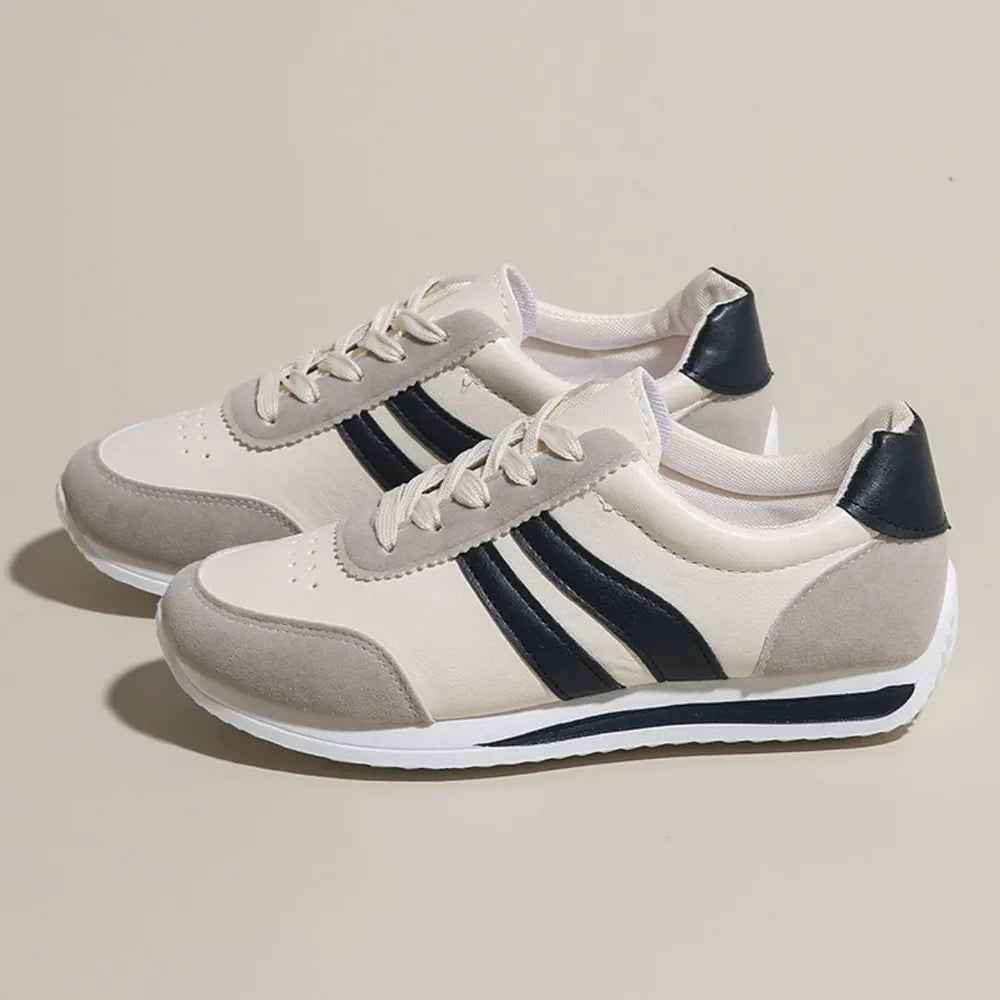 Lace Up Contrast Round Toe Flats Sneakers