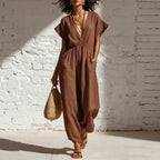 Deep V-neck loose fit pants for women eprolo