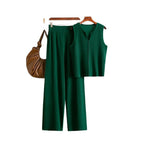 Sleeveless Knit Top Set Wide Leg Pants Two-Piece Set for Women eprolo