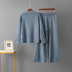 Set Polo Collar Casual Sweater + Loose Wide-Leg Pants Two-Piece Set eprolo