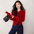 Advanced temperament red sweater female design retro loose long sleeved knitted sweater jacket