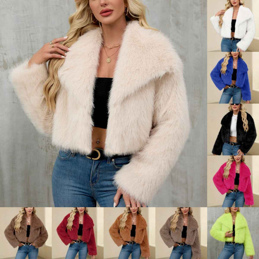 Faux Fur Flared Collar Women's Short Faux Fur Coat
