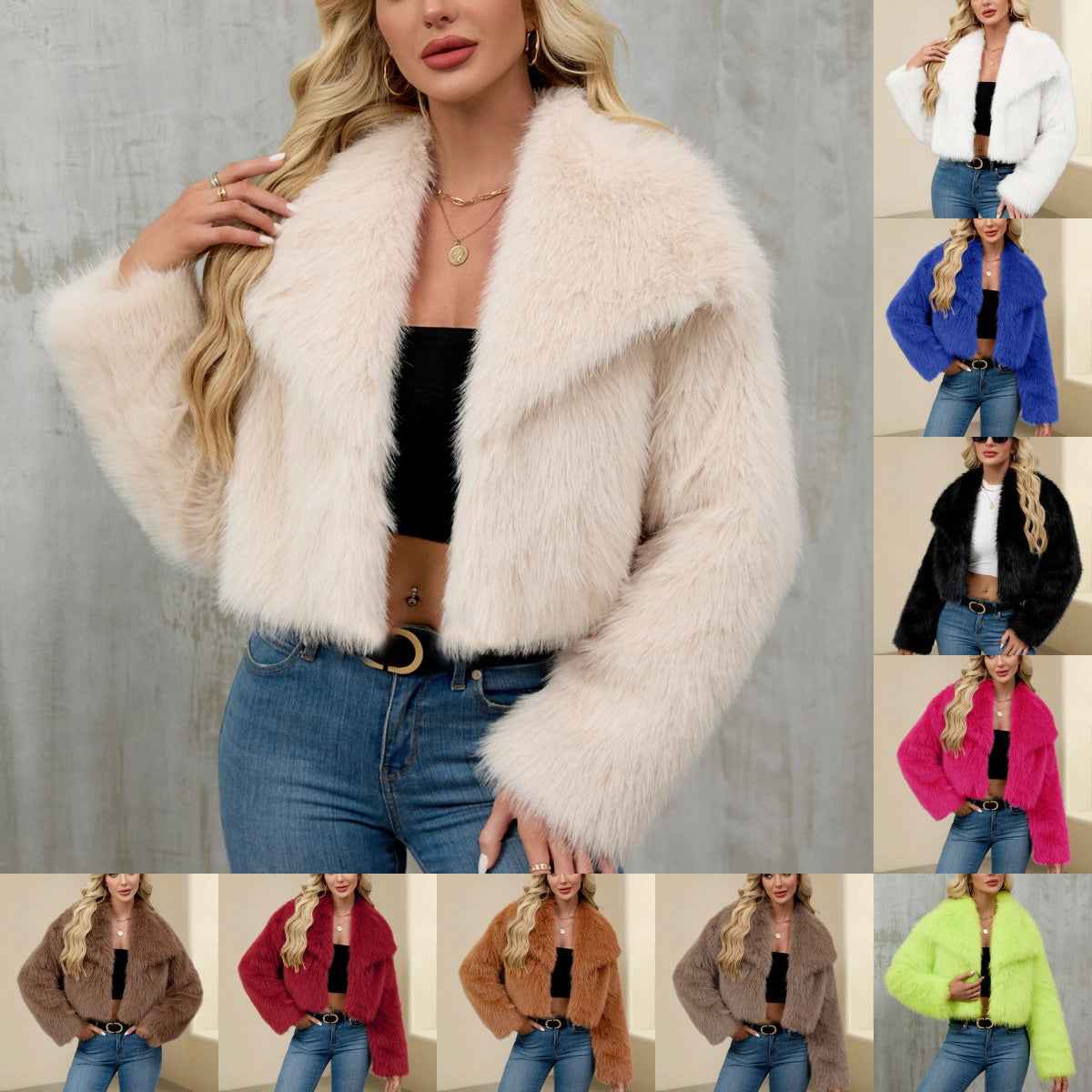 Faux Fur Flared Collar Women's Short Faux Fur Coat