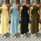 Women's Summer Fashion Floral Decorated Strapless Halter Sexy Backless Dress