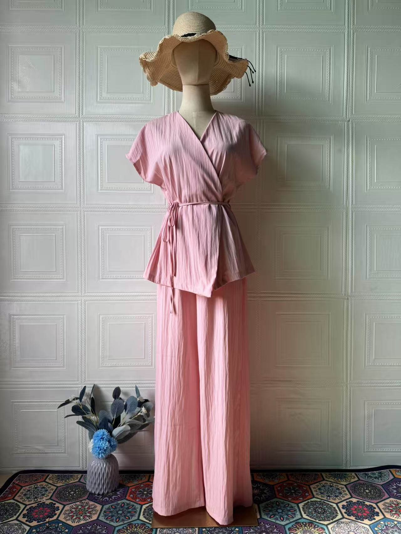 V-neck Set Fashion Sexy New Design Summer Casual Short Sleeve Long Pants