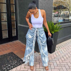 Women's High-Waist Pleated Straight-Leg Jeans — Brushed Edge Streetwear Denim