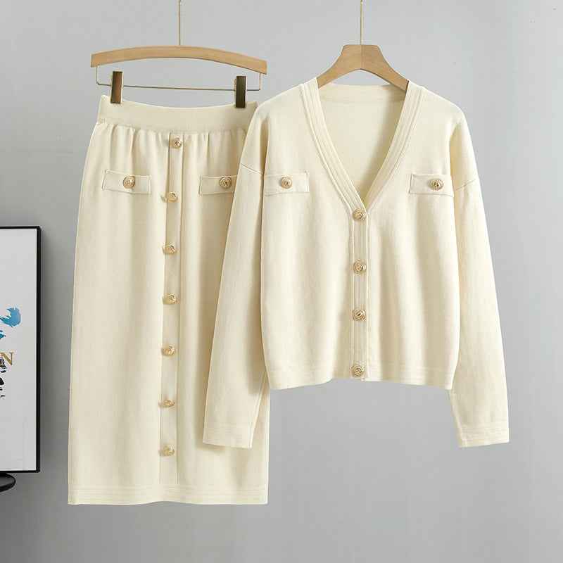 European and American small fragrant style cardigan sweater half body hip skirt two-piece set knitted set