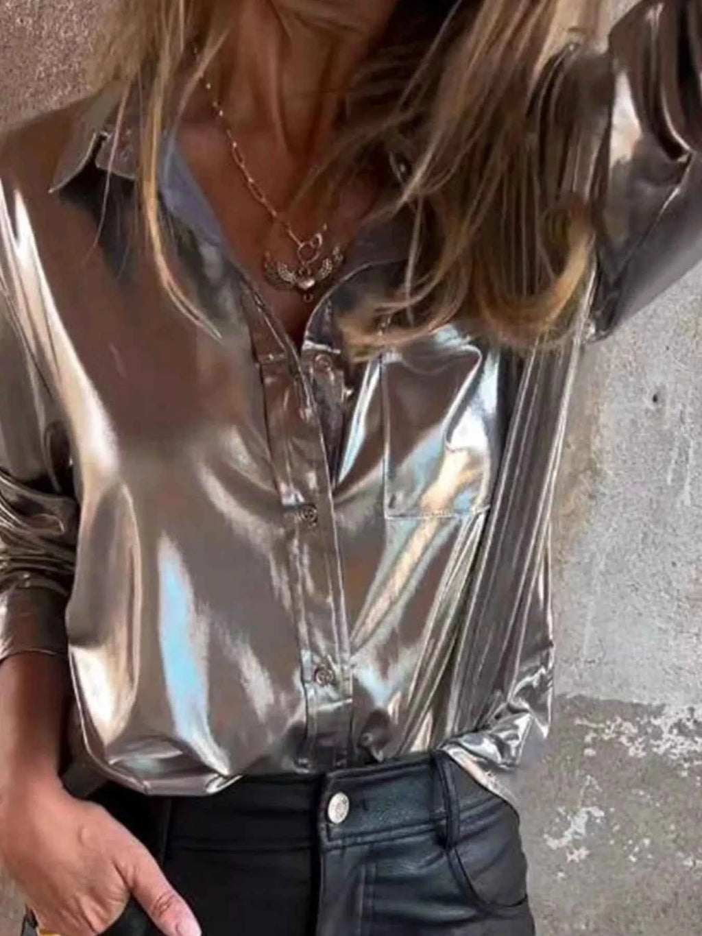 Full Size Button-Down Long Sleeve Shirt Plus Size