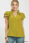 Umgee Lace Trim Ruffle Top