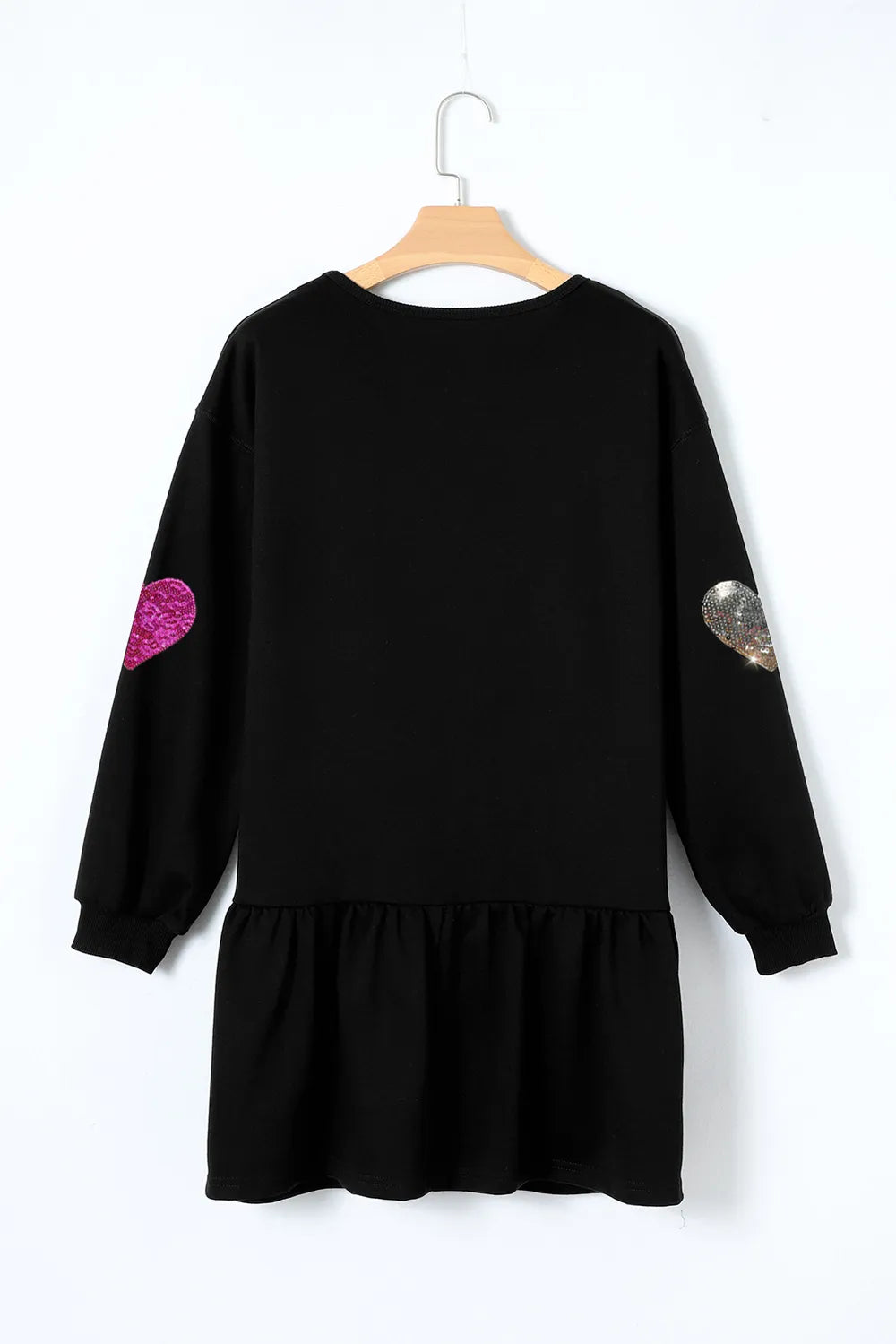 Sequin Heart Round Neck Long Sleeve Mini Dress.
