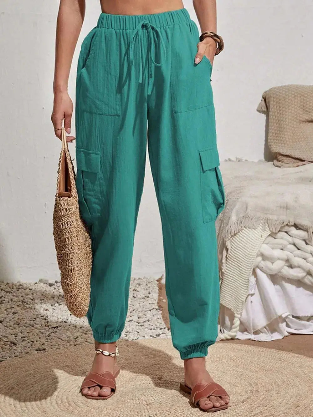 Drawstring Joggers with Cargo Pockets - CHIC TB