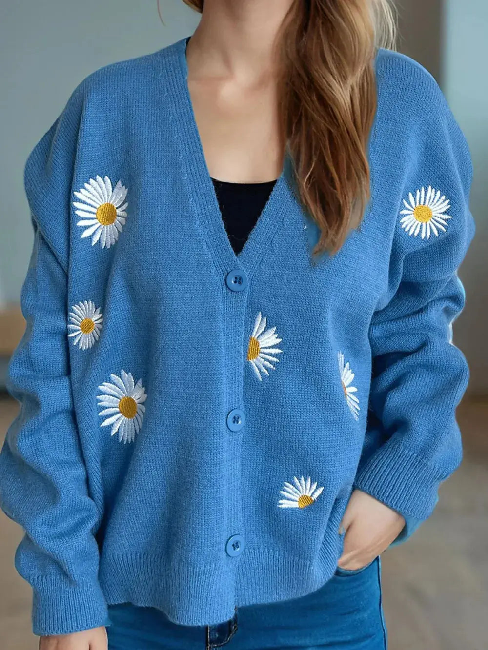 Daisy Button Up V-Neck Cardigan.