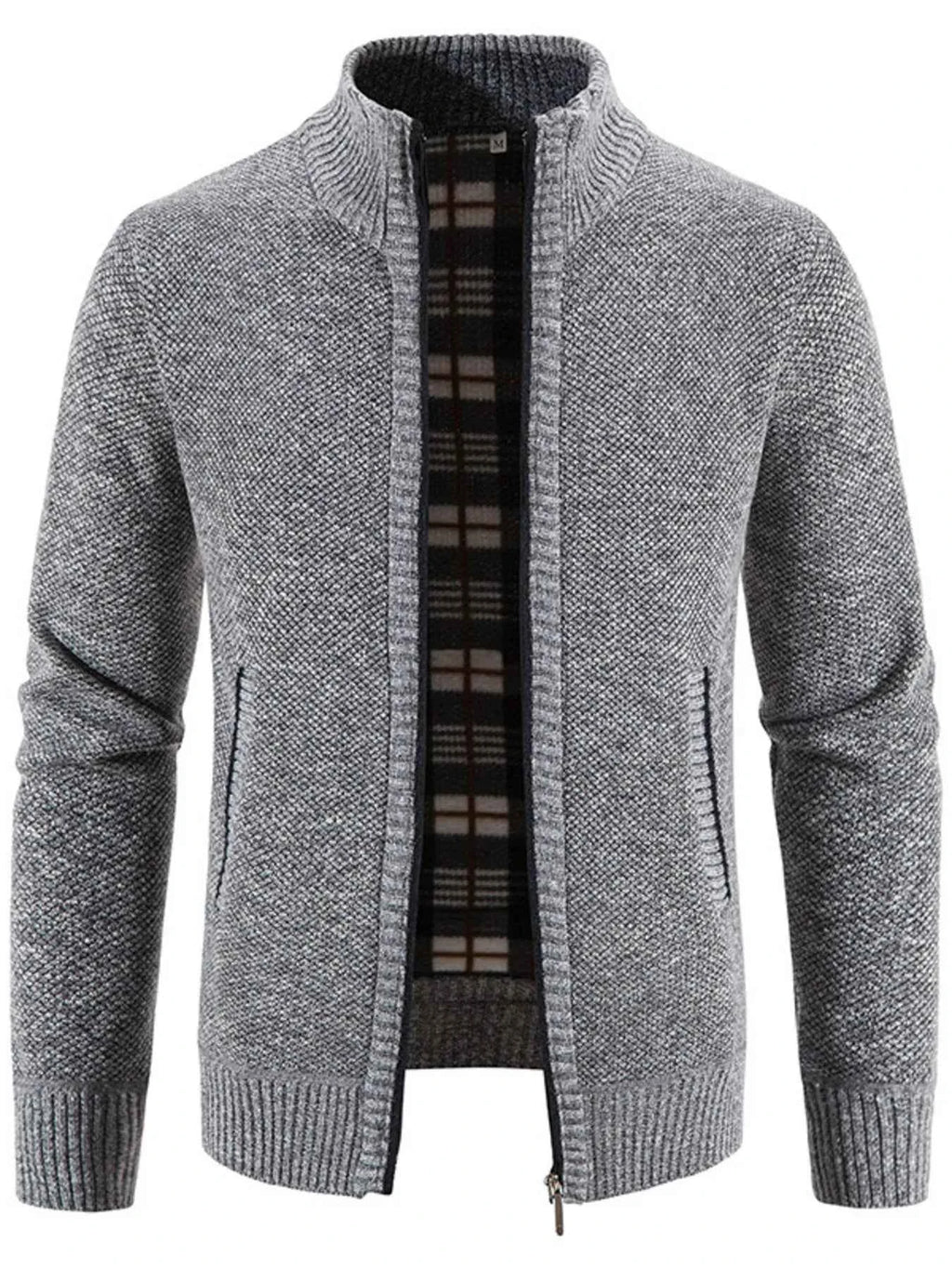 Men's Plus Size Zip-Up Long Sleeve Cardigan