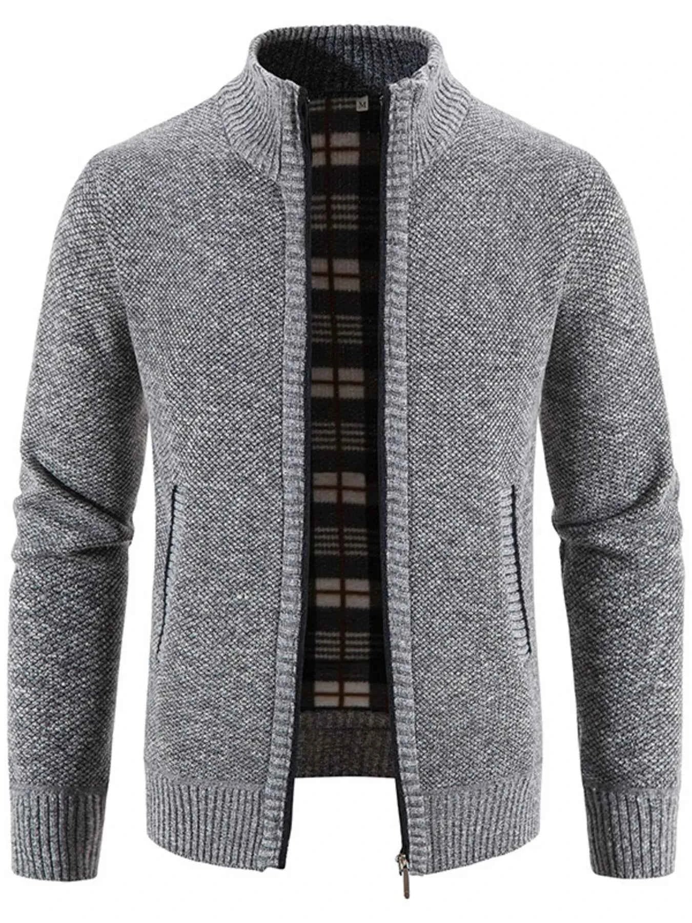Men's Plus Size Zip-Up Long Sleeve Cardigan