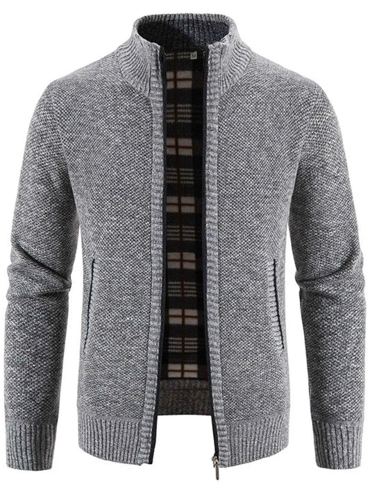 Men's Plus Size Zip-Up Long Sleeve Cardigan