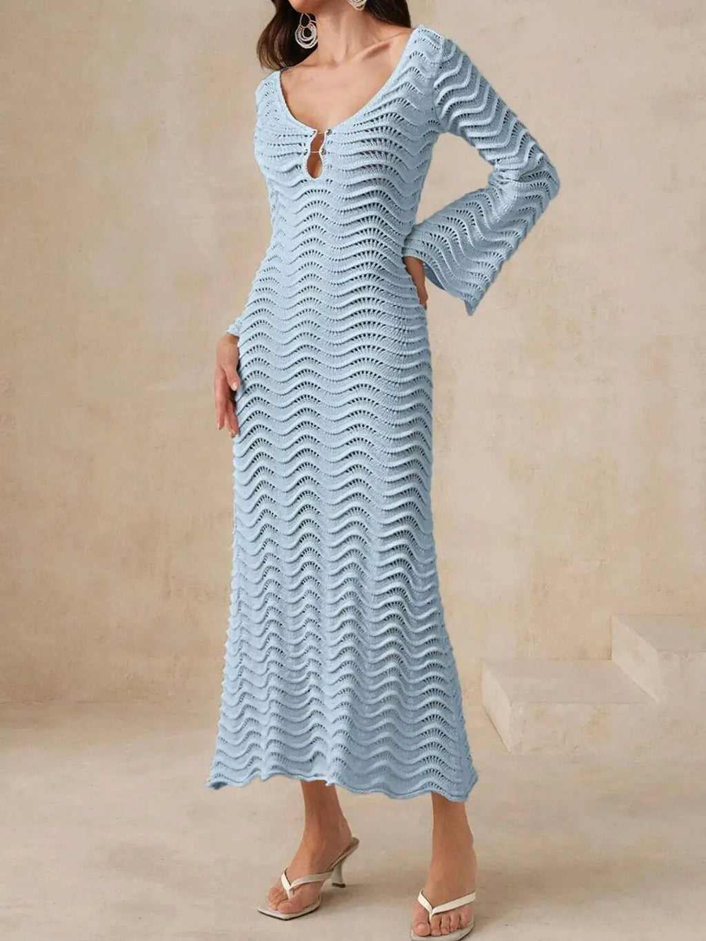Wave Openwork Crochet Maxi Knit Dress.