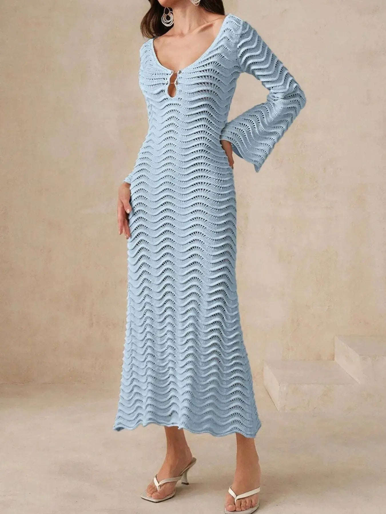 Wave Openwork Crochet Maxi Knit Dress.