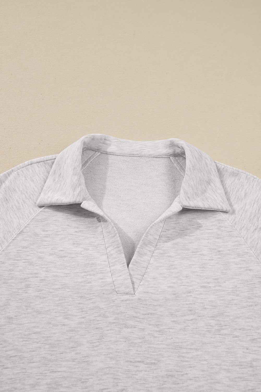 Light Grey Polo Collar V Neck Pullover and Drawstring Sweatpants Set