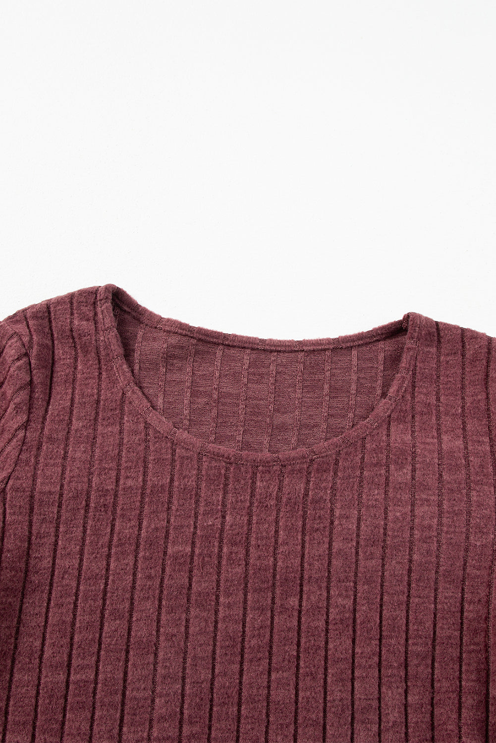 Mineral Red Ribbed Bishop Sleeve Round Neck Top Dear-Lover Dropshipping