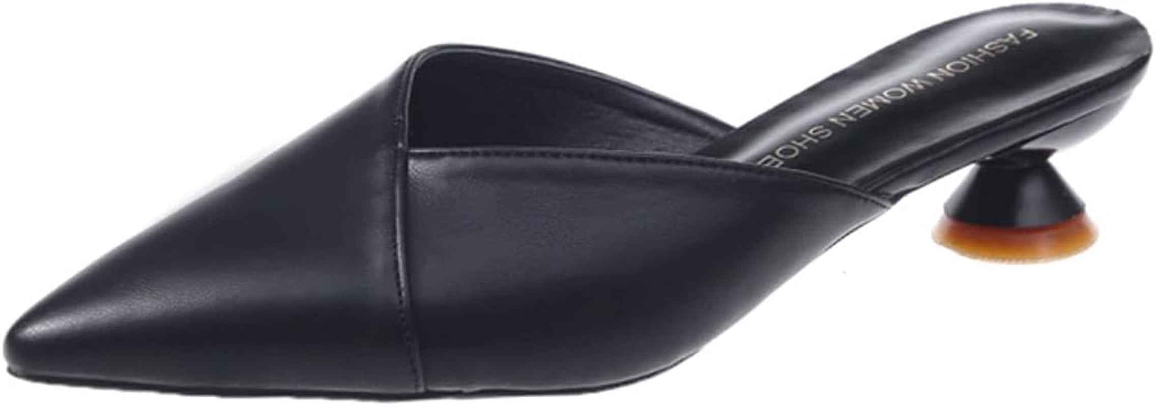 Hello Shero Comfortable Low Heel Mules Closed Pointed Toe Slip on Pumps Soft Synthetic Leather Dress Shoes Casual Daily Wear