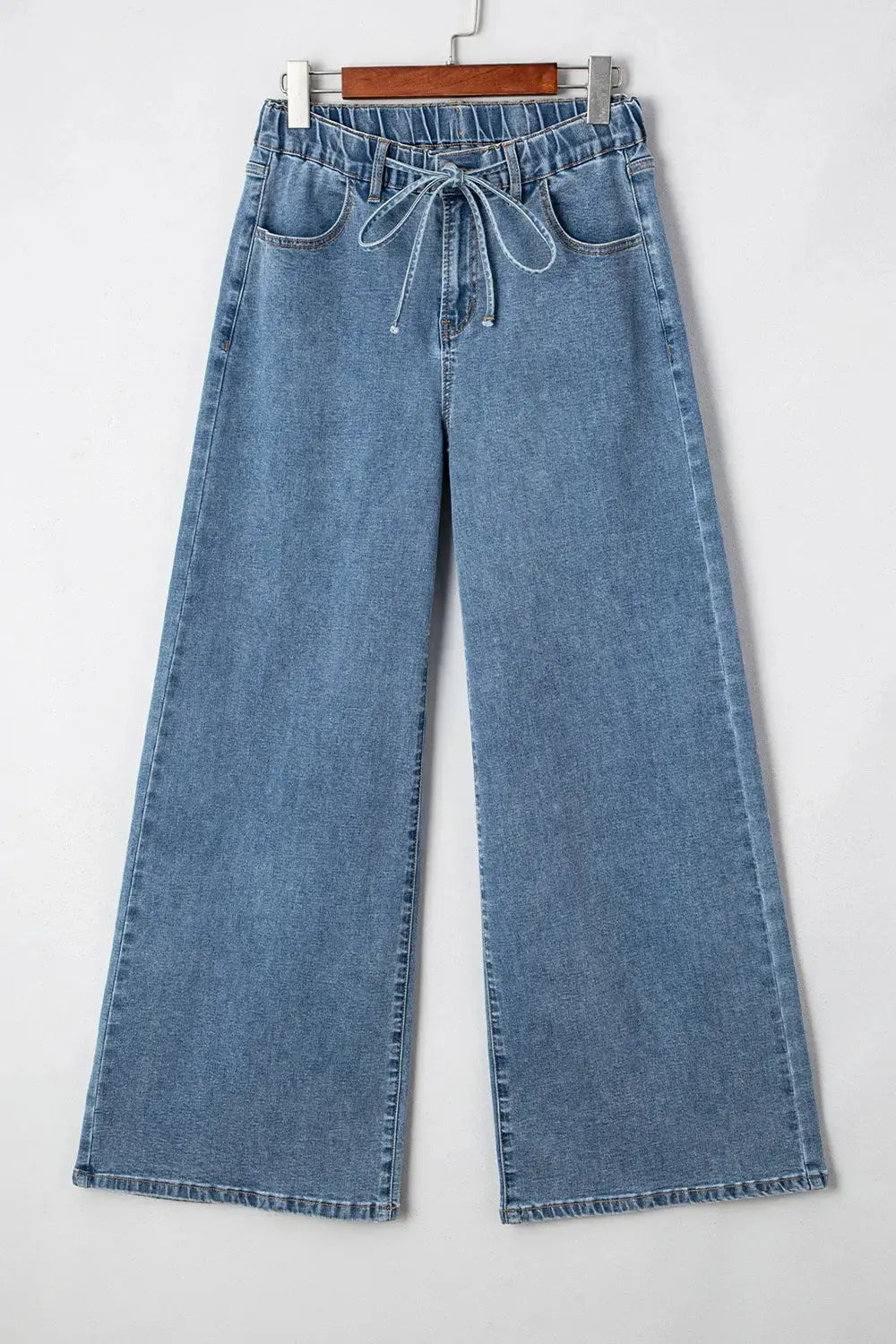 Medium Wash Super Wide Leg Denim Pants.