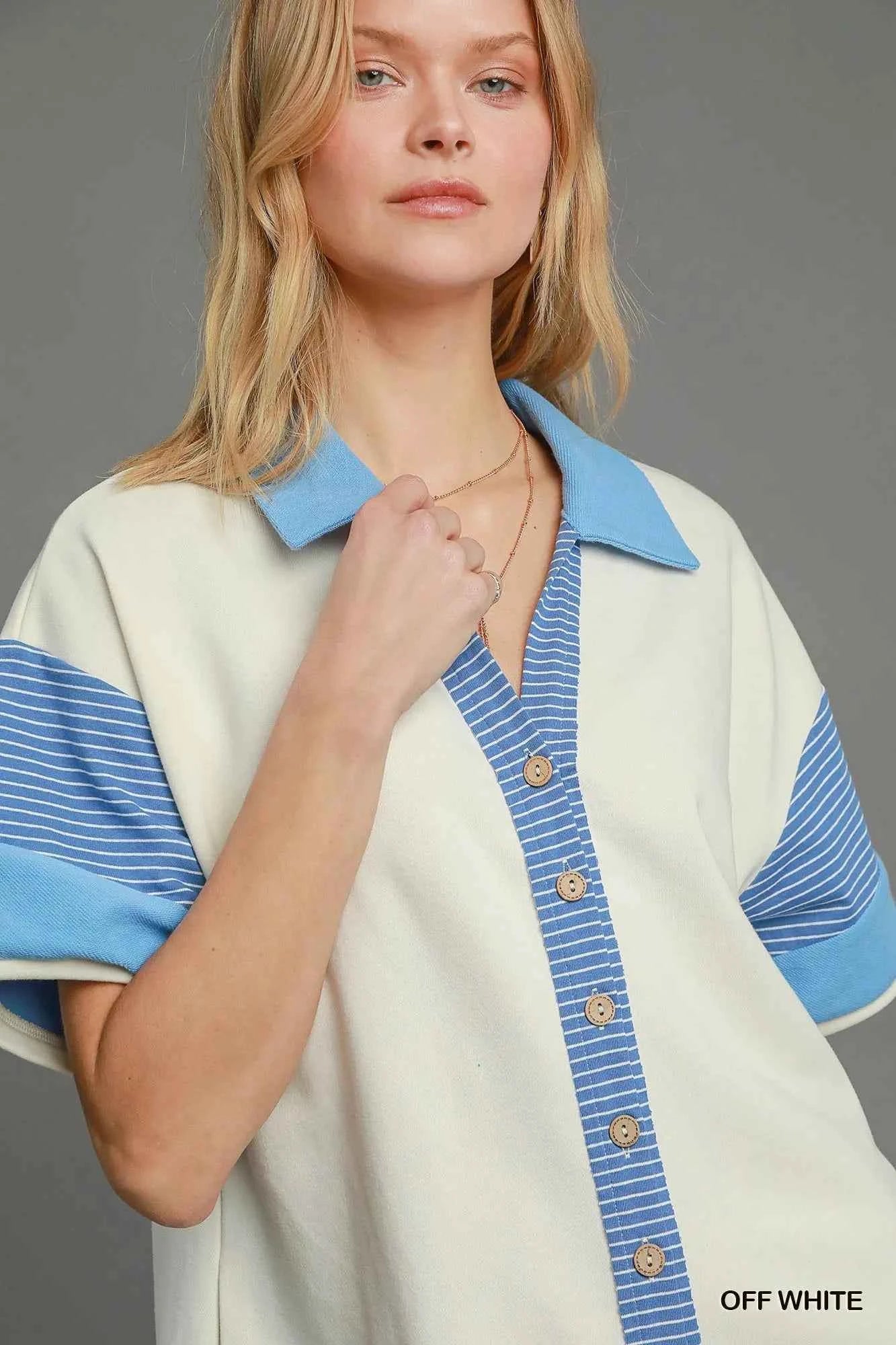 Umgee French Terry Collared Colorblock Romper