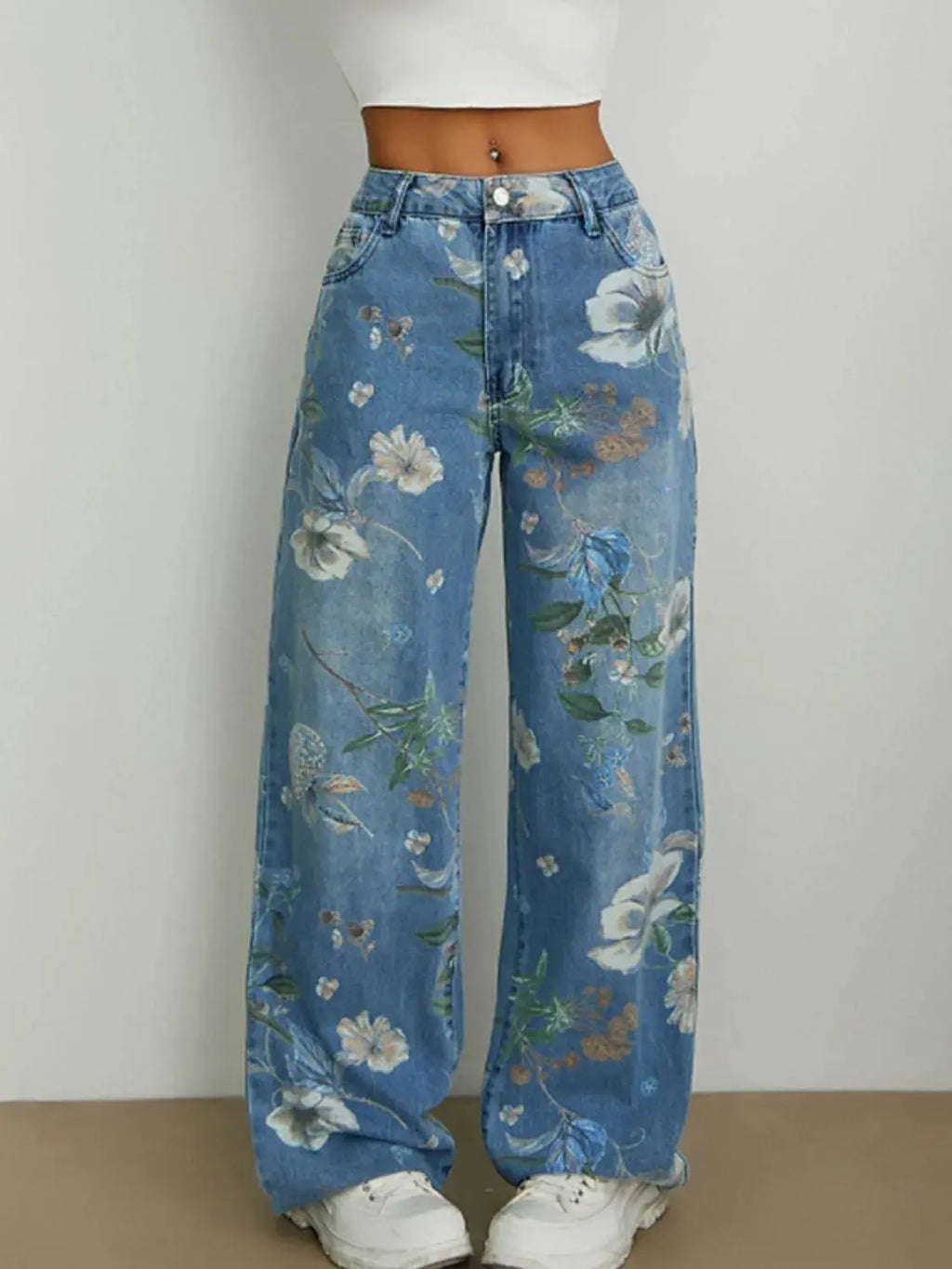 Printed Wide Leg Jeans.