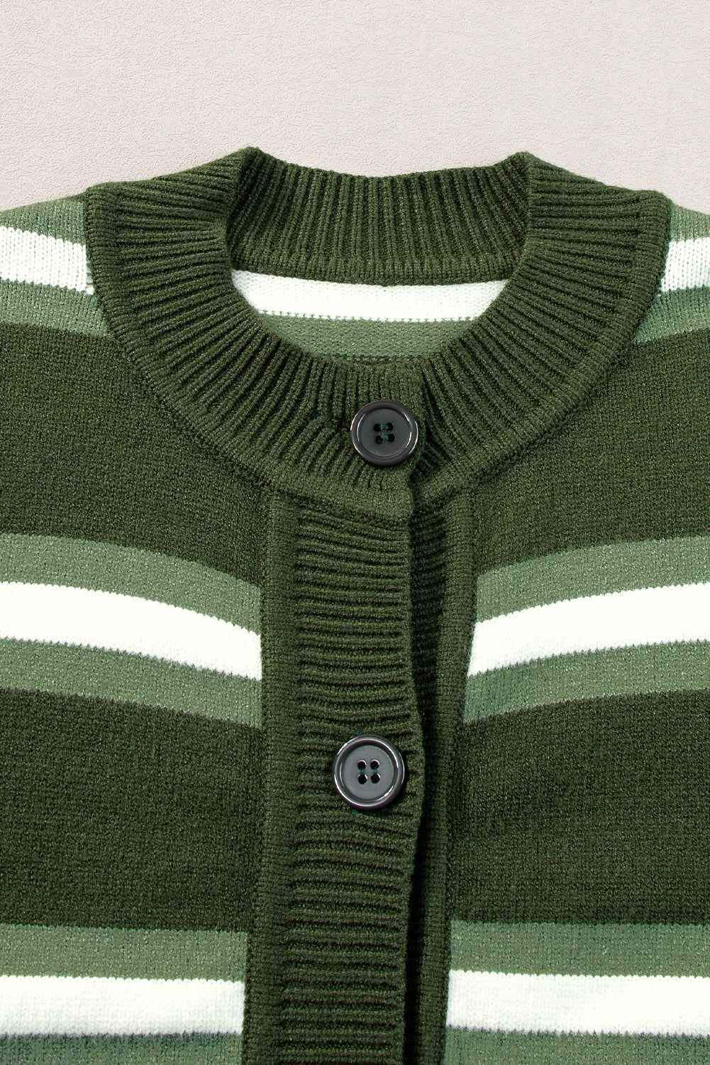 Green Stripe Drop Shoulder Buttons Cardigan Sweater