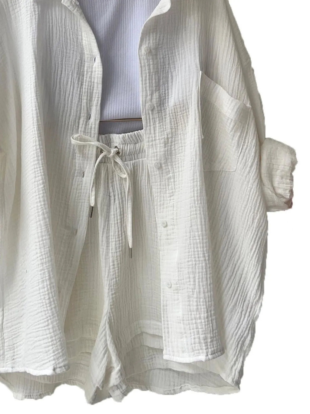 Button Up Shirt and Shorts Set for women.