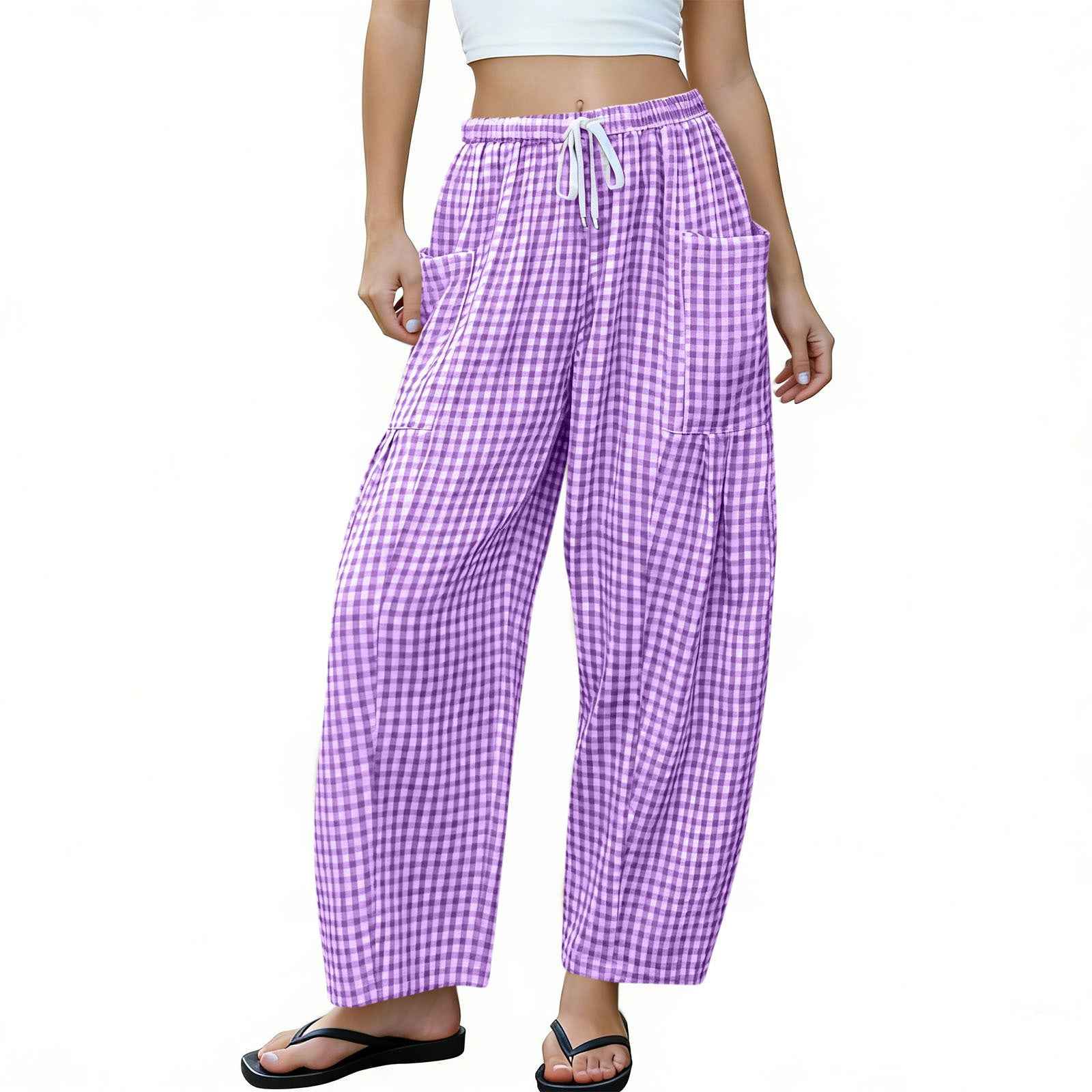 High-waisted Loose-fit Draping Figure-flattering Casual Floor-length Pants