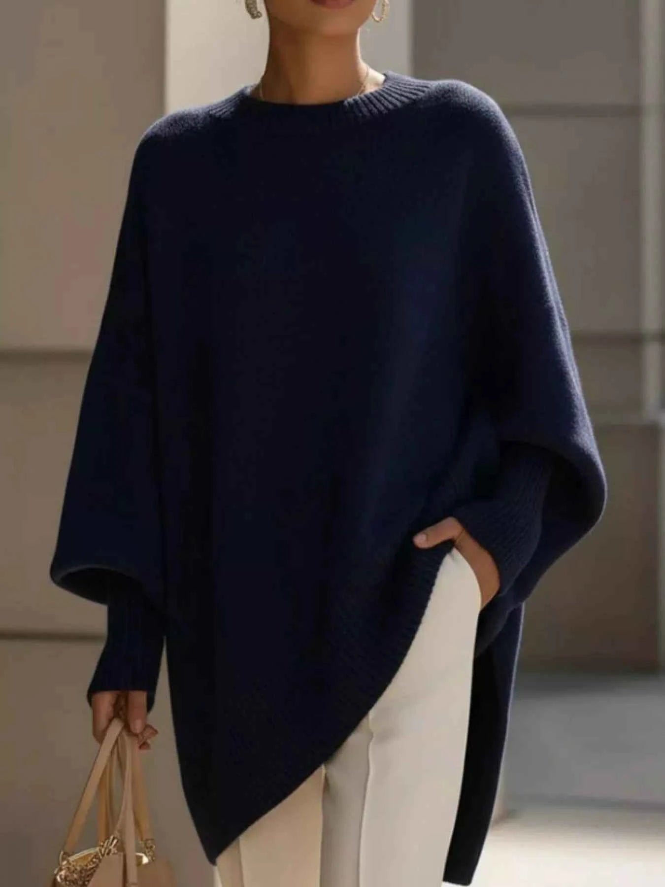 Oversized Batwing Sleeve Round Neck Sweater