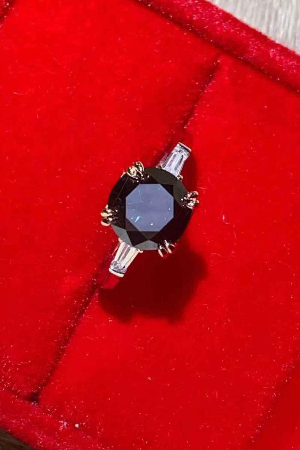 2 Carat Black Moissanite Platinum-Plated Ring.