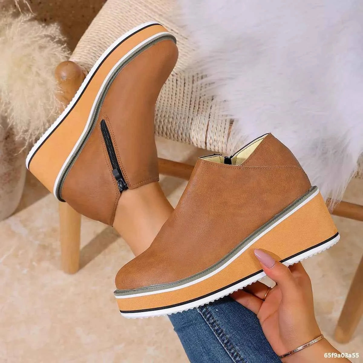 Wedge Ankle Boots with Zipper