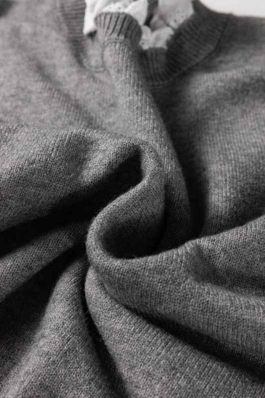 Lace Trim Patchwork Buttoned Cuff Sweater