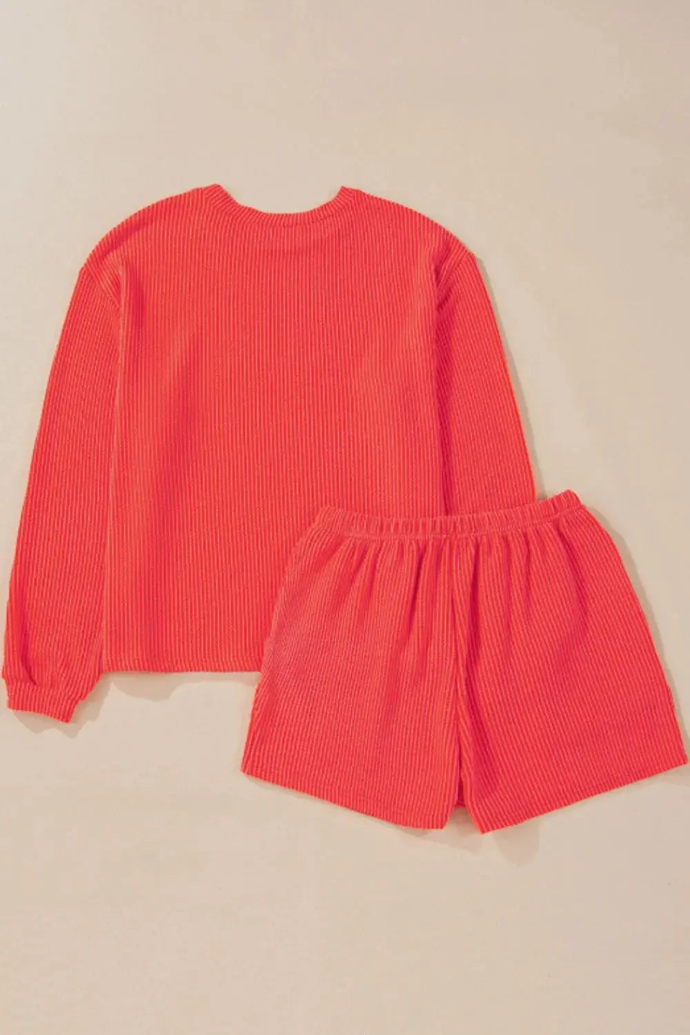 Sequin Heart Round Neck Long Sleeve Top and Shorts  Set.