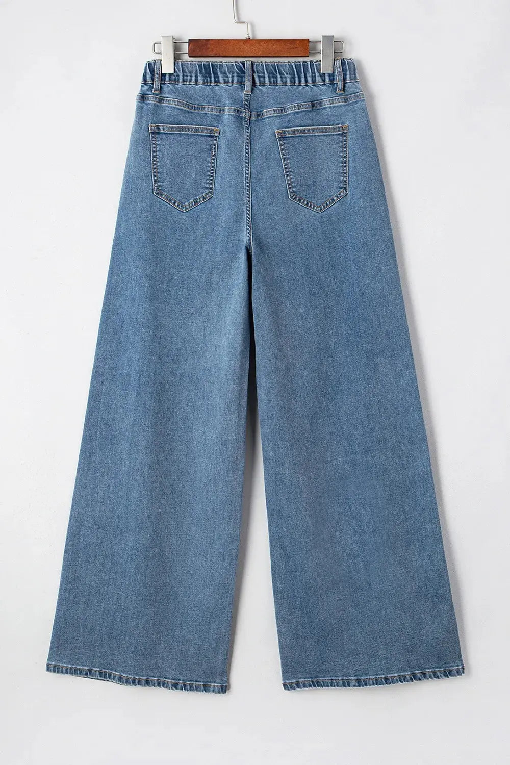 Medium Wash Super Wide Leg Denim Pants.