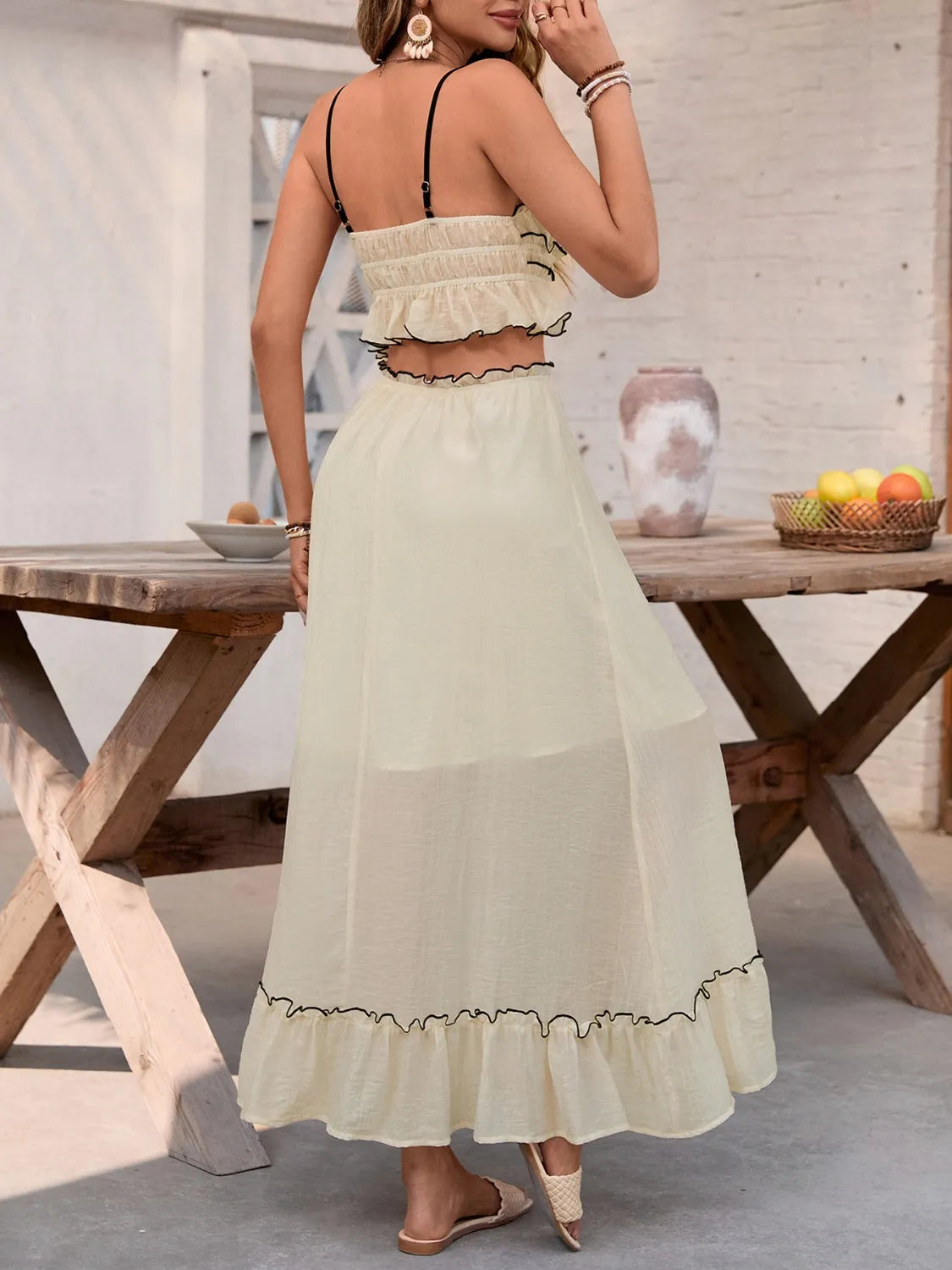 Contrast Trim Scoop Neck Cami and Skirt Set - CHIC TB