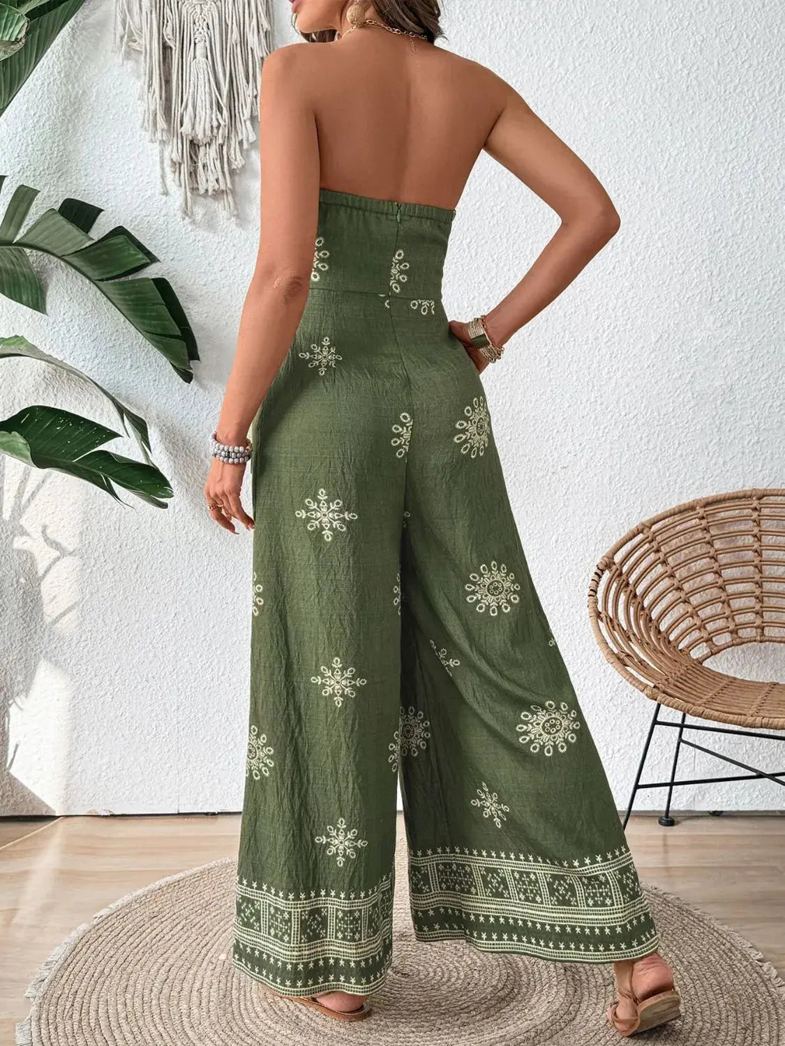 Printed Wide Leg Tube Jumpsuit.